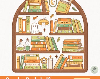 Halloween Bookish Clipart | Spooky Bookshelf PNG (Digital Download)