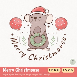 Merry Christ-mouse Clipart, Cute Rat Holiday Quote, Funny Xmas Saying, Mouse Christmas Clipart, Farm Animal Digital Download png svg