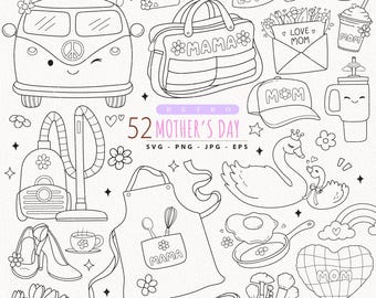 Retro Mother's Day SVG Bundle, Groovy Mom Clipart (Digital Download)