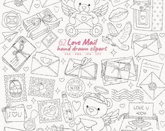 Liebe Post Clipart Bundle | Valentinstag Post Linie Kunst PNG SVG (Digitaler Download)