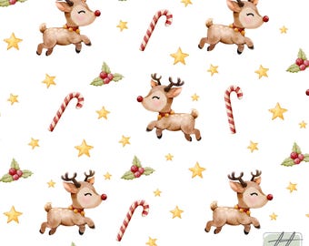Christmas Reindeer Seamless Pattern, Woodland Fabric Design (Digital Download)