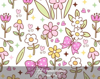 Pastel Floral Seamless Pattern, Spring Flowers Fabric (Digital Download)
