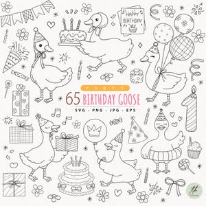 Silly Goose Birthday Balloon Outline SVG, Silly Goose SVG Bundle, One Silly Goose Birthday Clipart, Funny Goose Coloring Spring Stamp Doodle