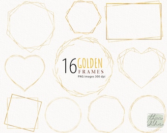 Geometric Gold Frames Clipart, Wedding Invitation Template (PNG)