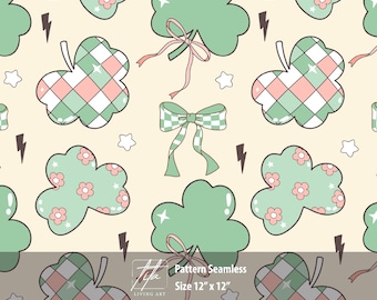 Groovy Shamrock Seamless Pattern, St Patrick's Day Fabric (Digital Paper)