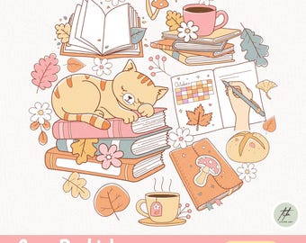 Herbst Bücherwurm Clipart, Cozy Fall Readers PNG (digitaler Download)
