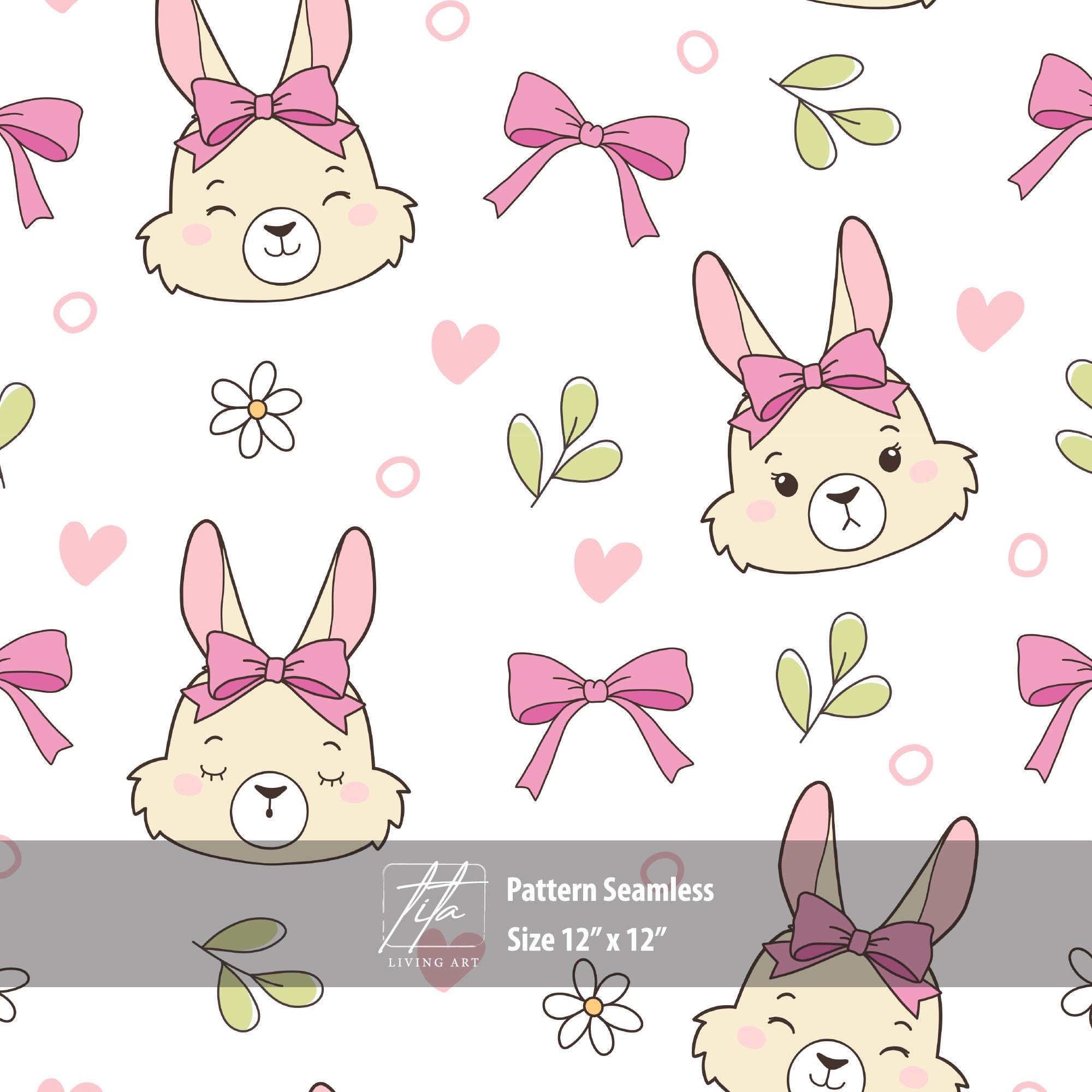 Bunny Seamless Pattern, Coquette Rabbit Bow Fabric Design (digital ...