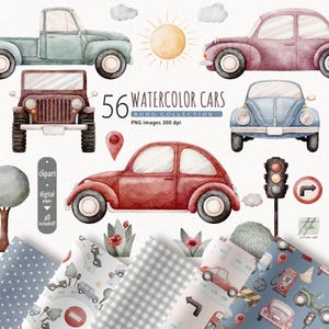 Aquarell Autos Clipart, Transport Clipart, niedlichen Cartoon Autos, Jungen, mehrfarbige Autos, Autos, Fahrzeug-Kinderzimmer-Kunst
