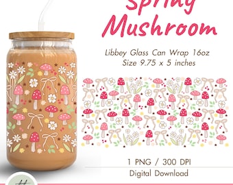 Mushroom Cottage 16oz Libbey Glass Can Wrap PNG (Digital Download)