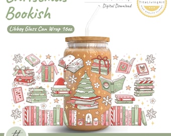 Christmas Bookish Libbey Can Wrap PNG | Holiday Coffee Design (Digital Download)