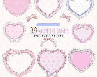 Coquette Valentine Frame Clipart, Hand-Drawn Ribbon Bow PNG SVG (Digital Download)