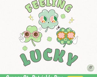 Retro St. Patrick's Day Clipart, Groovy Clover PNG (Digital Download)