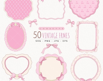 Coquette Frame Clipart, Hand-drawn Frame SVG, Ribbon Bow Frame PNG, Doodle Vintage Frame Clipart, Decorative Bow Frame, Baby Shower Frame