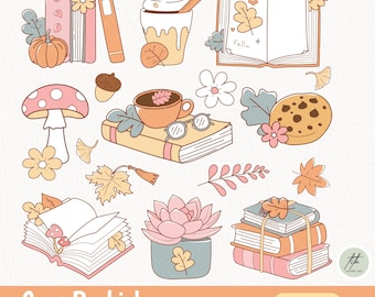 Gemütlicher Herbst Bücherwurm Clipart PNG (digitaler Download)