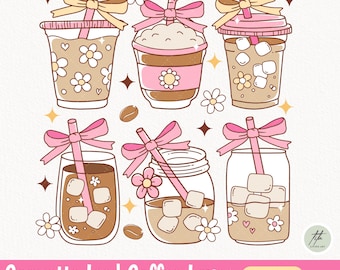 Kokette Eiskaffee Clipart, Retro Kaffeetasse PNG (digitaler Download)