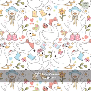 Pastel Goose Seamless Pattern, Spring Goose Seamless Pattern, Silly Goose Coquette Spring Garden Fabric, Duck Repeating Pattern Spring Paper