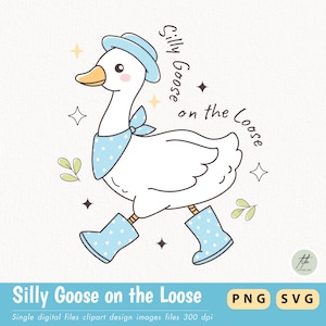 Silly Goose on The Loose Clipart, Boy Silly Goose png svg, Funny Goose for Boy, Cute Spring Duck Clipart, Pastel Goose t shirt svg png files