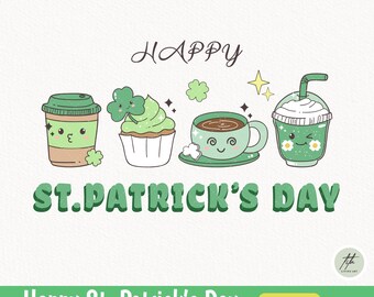St Patrick's Day Coffee Clipart, Lucky Shamrock PNG (Digital Download)