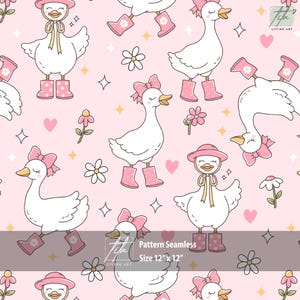 Silly Goose Seamless Pattern, Girl Silly Goose Seamless Pattern, Spring Goose Pink Fabric, Cute Duck Repeating Pattern Spring Digital Paper