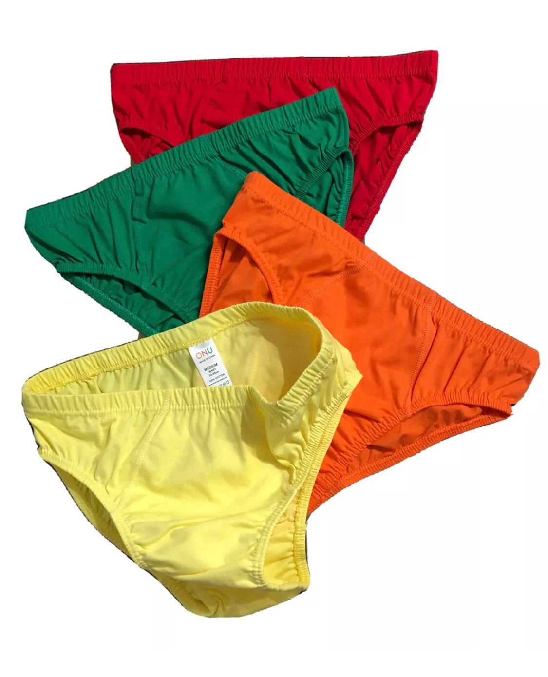 4x Pack Men's ONU Cotton Slip Briefs Orange, Yellow, Green, Red