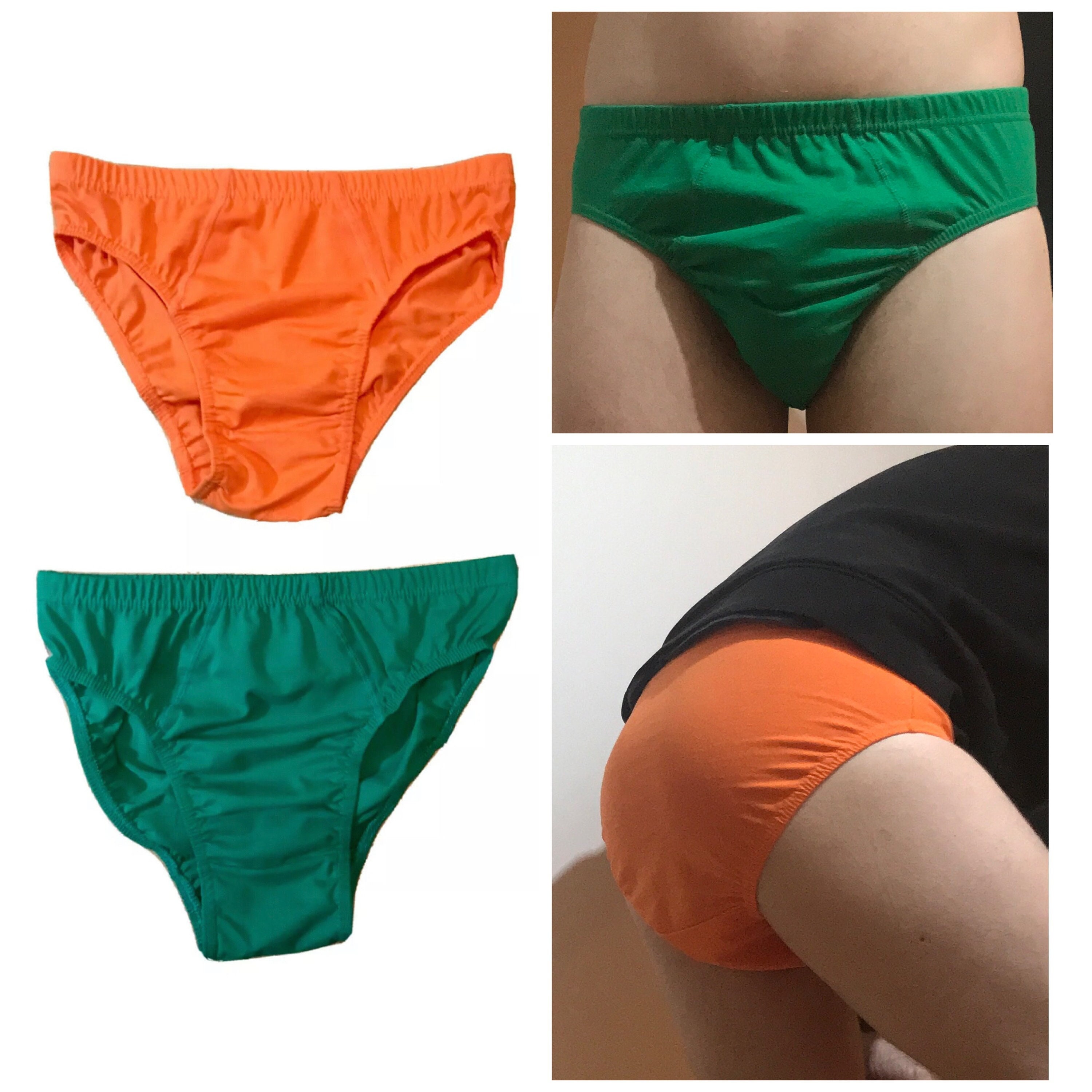 Men's orange and green cotton slip briefs classic vintage retro style