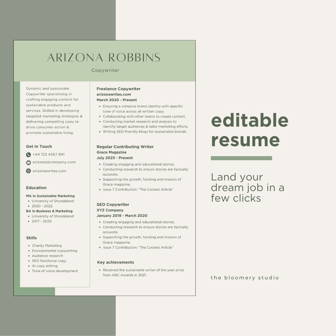 Resume Kit CV Template With Matching - Il Fullxfull.6151240429 I9hg 