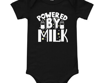 Powered By Milk Baby Onesie | Cute & Funny Infant Bodysuit | Soft Cotton Newborn Outfit | Adorable Baby Shower Gift | Free Shipping