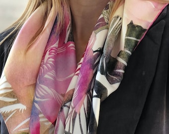 Silk Square Scarf - Hand Designed in Multicolor Floral Pattern