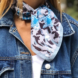 Silk Square Scarf - Hand Designed in Blue Pattern