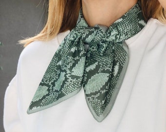 Silk Square Scarf - Hand Designed in Green Snakeskin Pattern