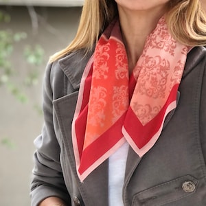 Silk Scarf - Hand Design in Orange and Brown