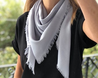 Cotton Square Scarf - Hand Designed in Light Grey Plain Pattern