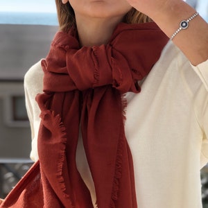 Cotton Large Rectangle Scarf - Hand Designed in Brown Plain Pattern