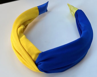 Blue Yellow Color Chic Headband - Knotted Hairband, Women Stylish Headband with Padded