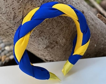 Knotted Hairband - Hand Designed in Blue and Yellow Pattern Headband