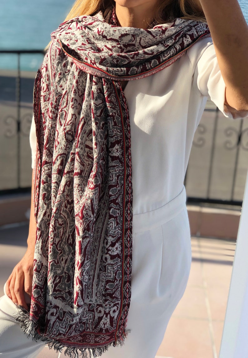 Cotton Rectangle Scarf Hand Designed in Ribbon Printed Ethnic Pattern image 2