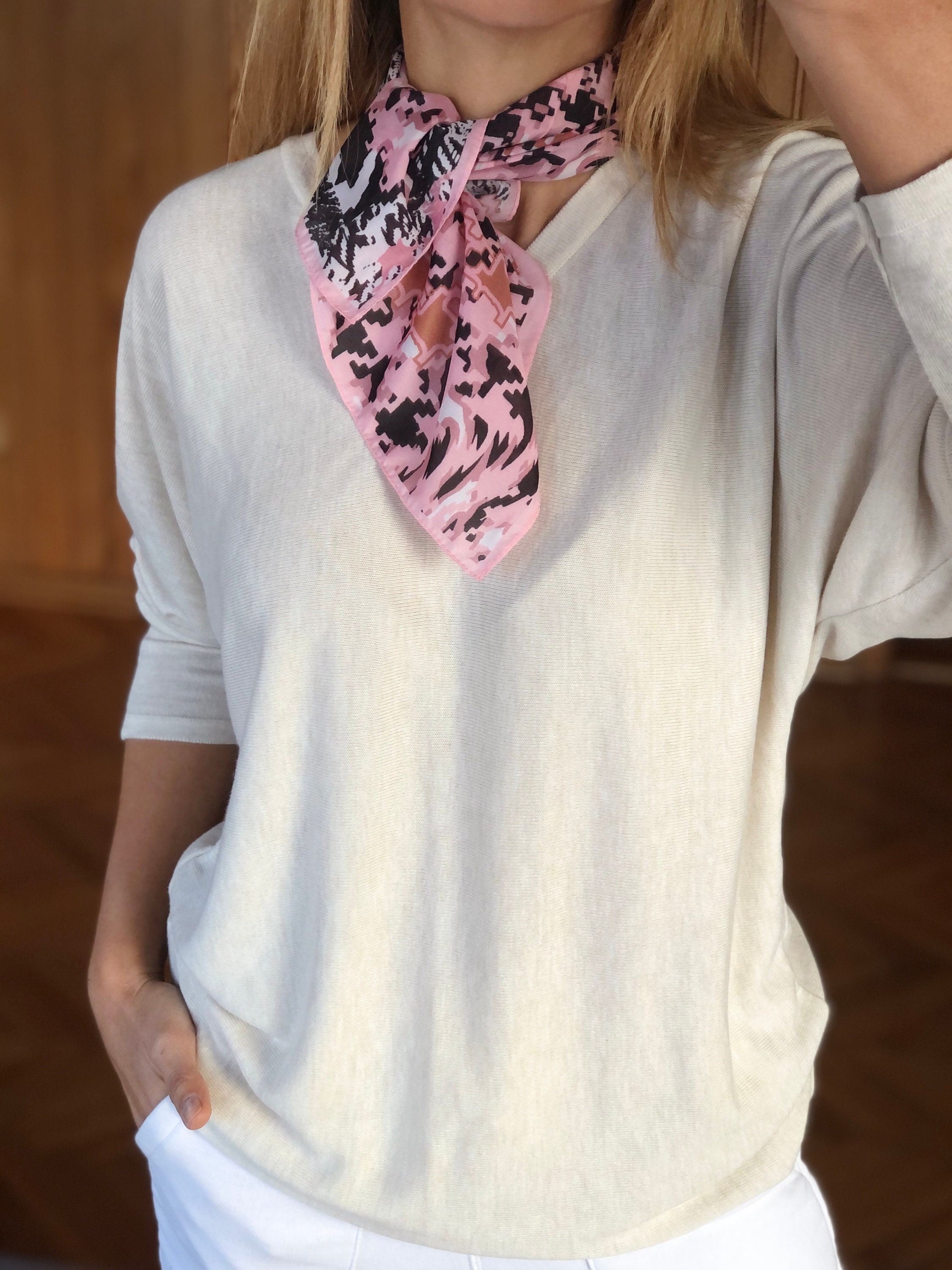Silk Square Scarf - Hand Designed in Pink Pattern
