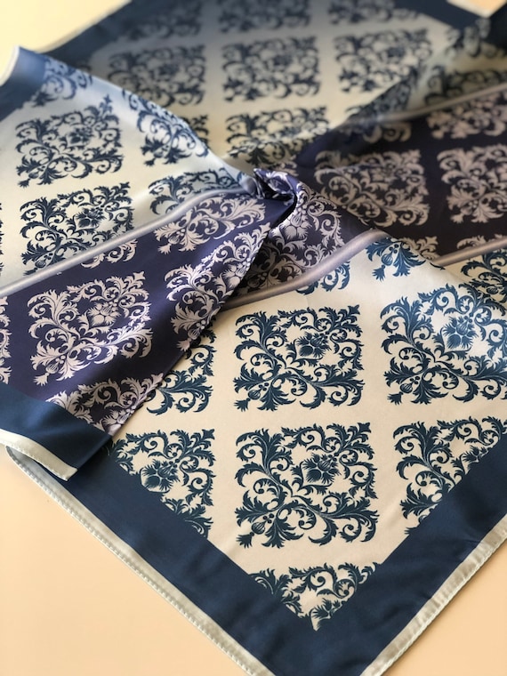 小物 Hand Printed Silk Scarf - blue Buy Hand Printed Cotton Indigo Blue Scarf - #D8