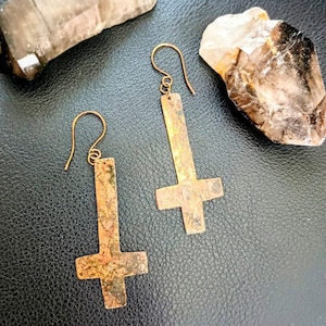 Brass Inverted Cross Dangle Earrings