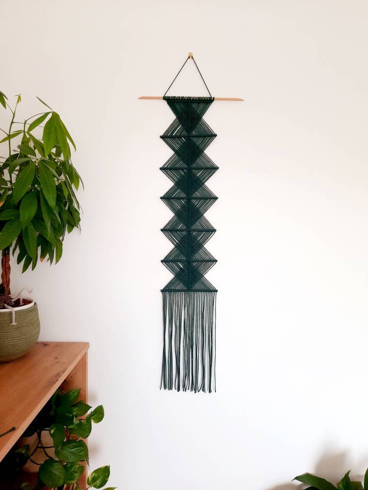 Suspension Macramé de Coton Murale Verte Pour Décoration Ethnique