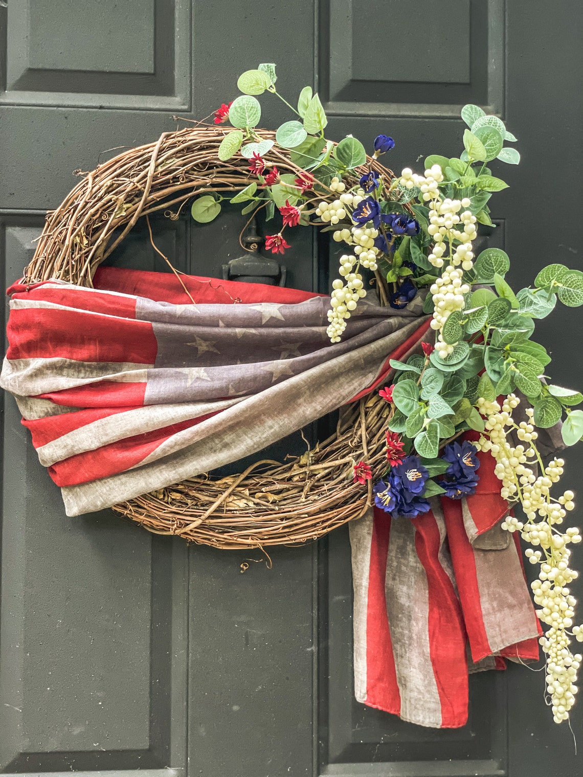 American Flag Wreath, Wreath for Front Door, Everyday Farmhouse Style
