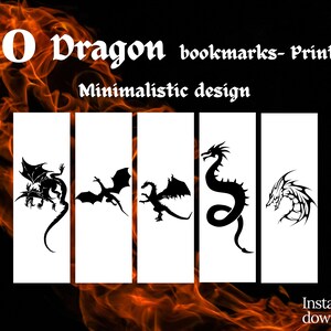 20 Dragon Bookmarks Printable Minimalistic High Quality | Etsy