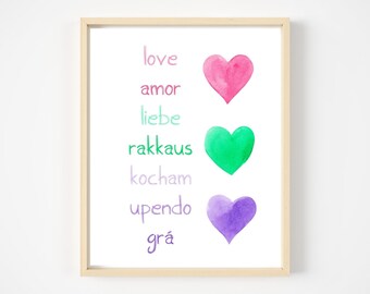 Liebe druckbare Kunst, Sofort Download, 4x5, 8x10, 16x20, Pastell Herz, Valentinstag Dekor, romantischer digitaler Kunstdruck, Geschenk für Sie