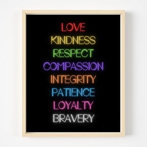 Neon Attributes Printable Art, Instant Download, Wall Decor, Digital Download, Inspirational, 4x6, 8x10, 10x14, Gift for Her, Wall Art, Art