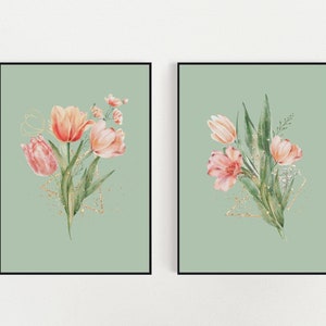 Spring Flowers Printable Art Set, Spring Decor, Instant Download, Floral Art, Digital Print, Tulips, Greenery, Floral Art Prints, Botanical