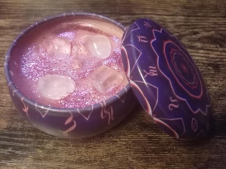 Bougie Astrologie Aux Huiles Essentielles de Rose/ Cristal Roche