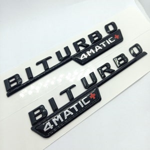 2 Logo BiTurbo 4Matic+ 140mm E-Class AMG GT Emblem Glossy Black