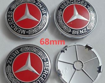 4x Red Logo Hubcaps for 68mm Wheel Center