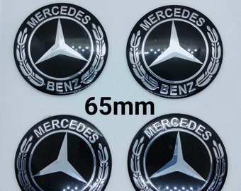 Mercedes Aufkleber Nabendeckel 65mm (3D-Sticker) + Mercedes Emblem