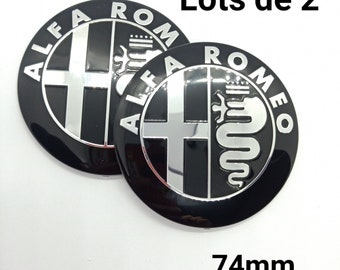 2 Logo Emblème Capot Coffre Alfa Romeo 74mm Black silver